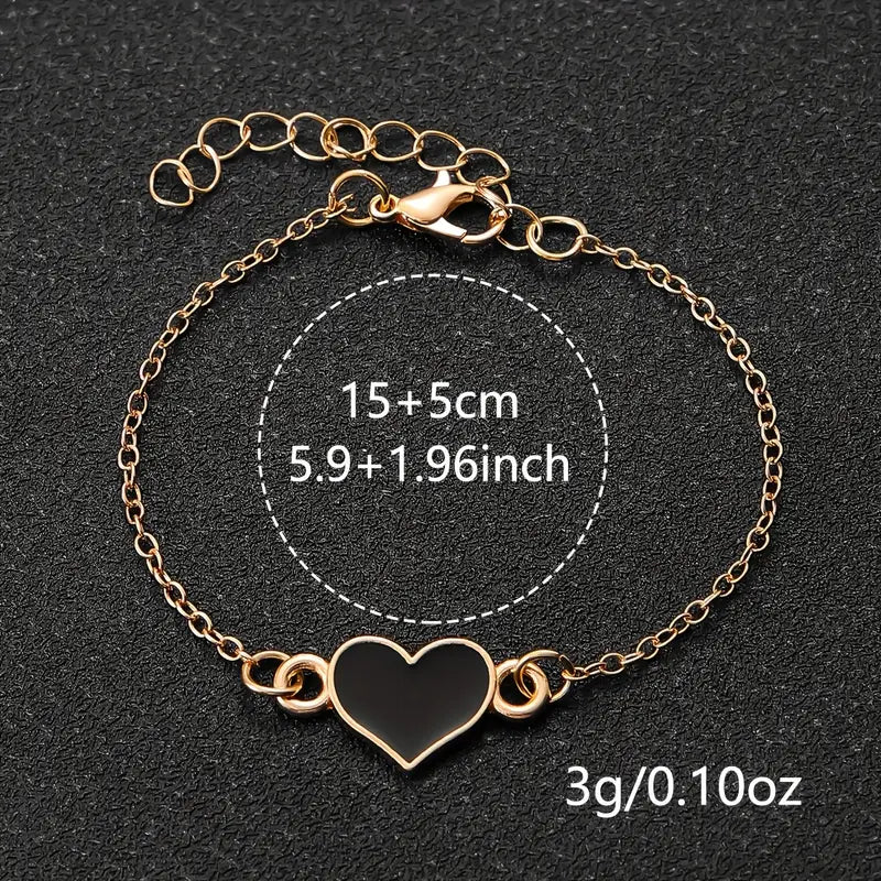 Enamel Black Heart Chain Bracelet