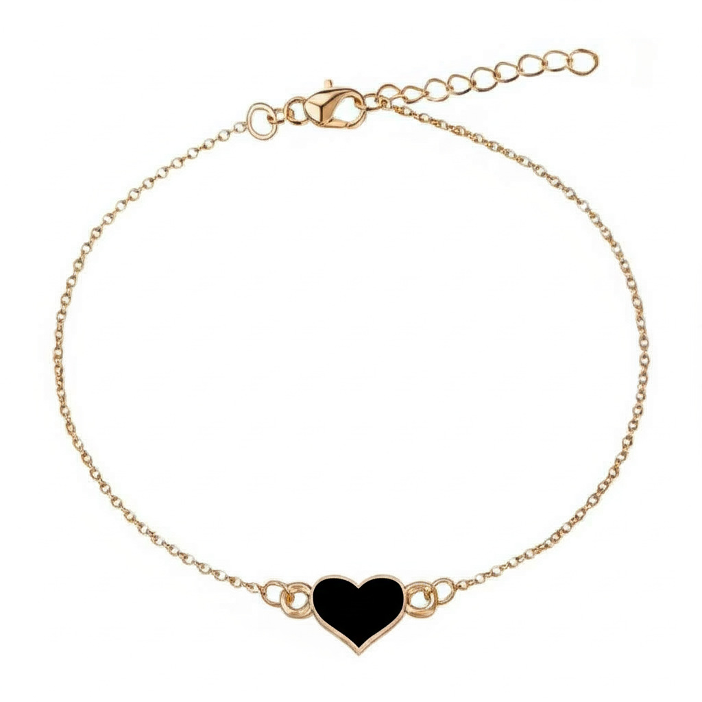 Enamel Black Heart Chain Bracelet