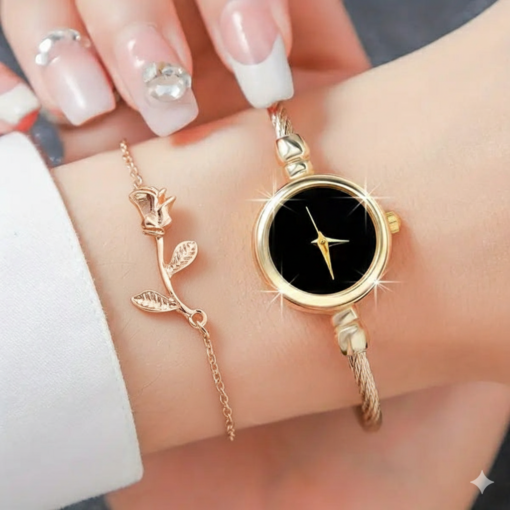ELEGANT ROUND DESIGN BLACK WATCH