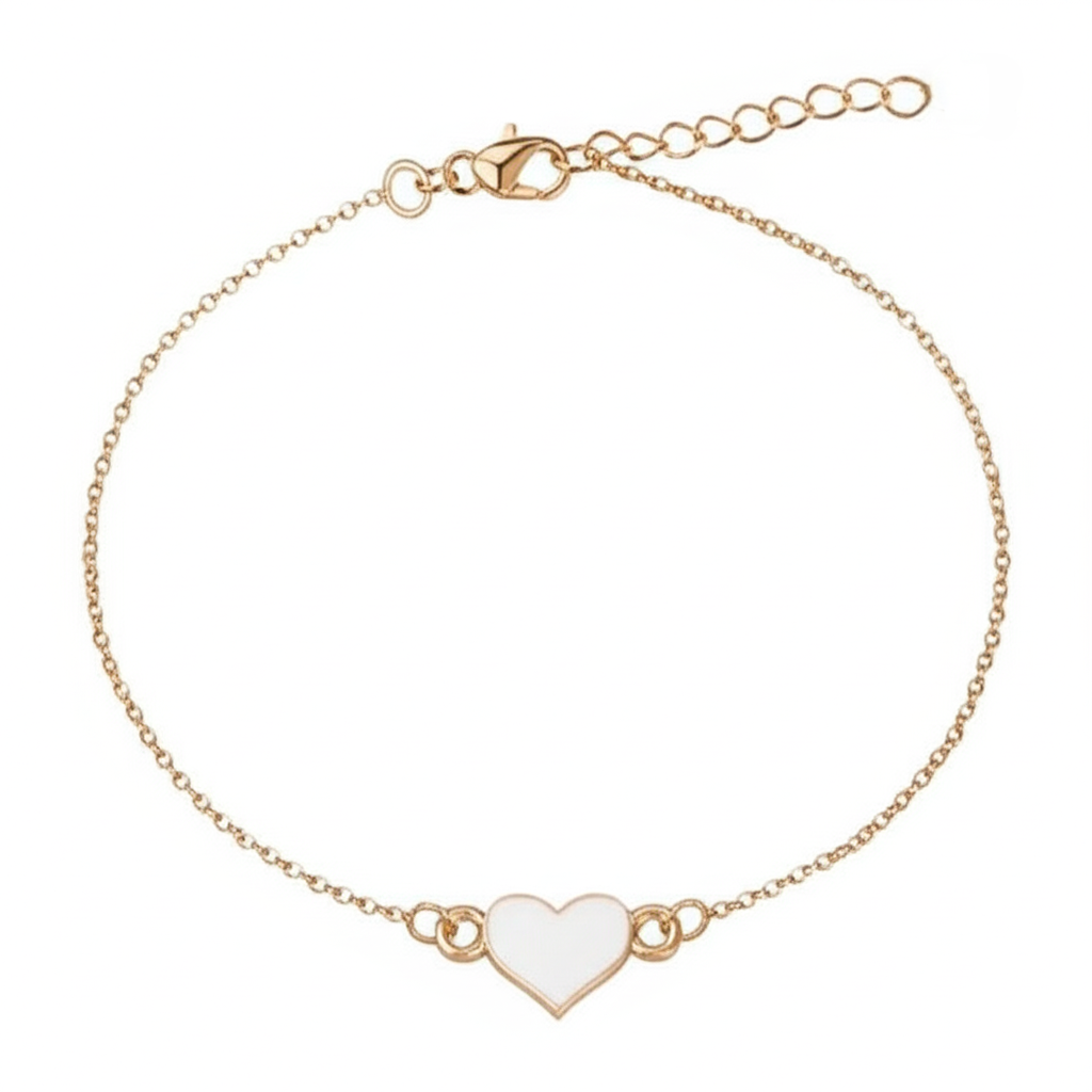 Enamel White Heart Chain Bracelet
