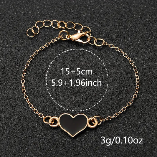 Enamel Black Heart Chain Bracelet