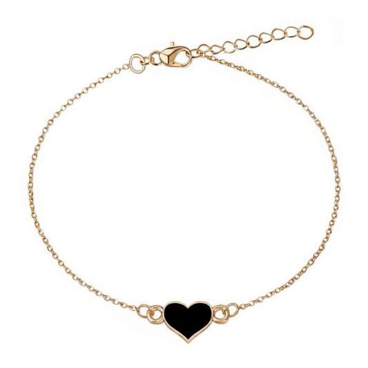 Enamel Black Heart Chain Bracelet