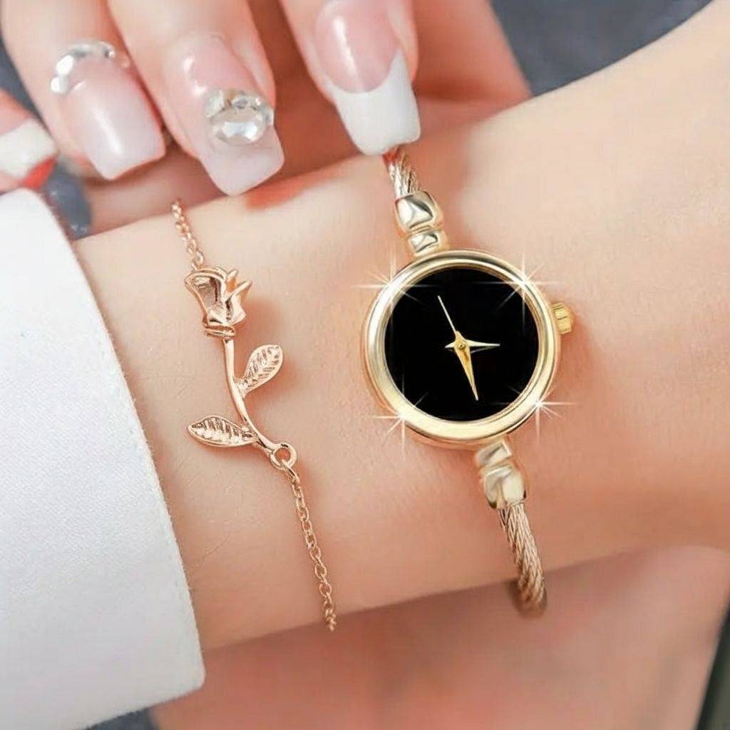 ELEGANT ROUND DESIGN BLACK WATCH