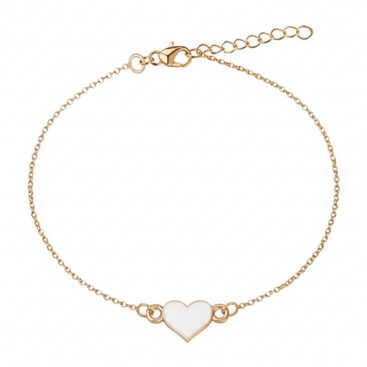 Enamel White Heart Chain Bracelet